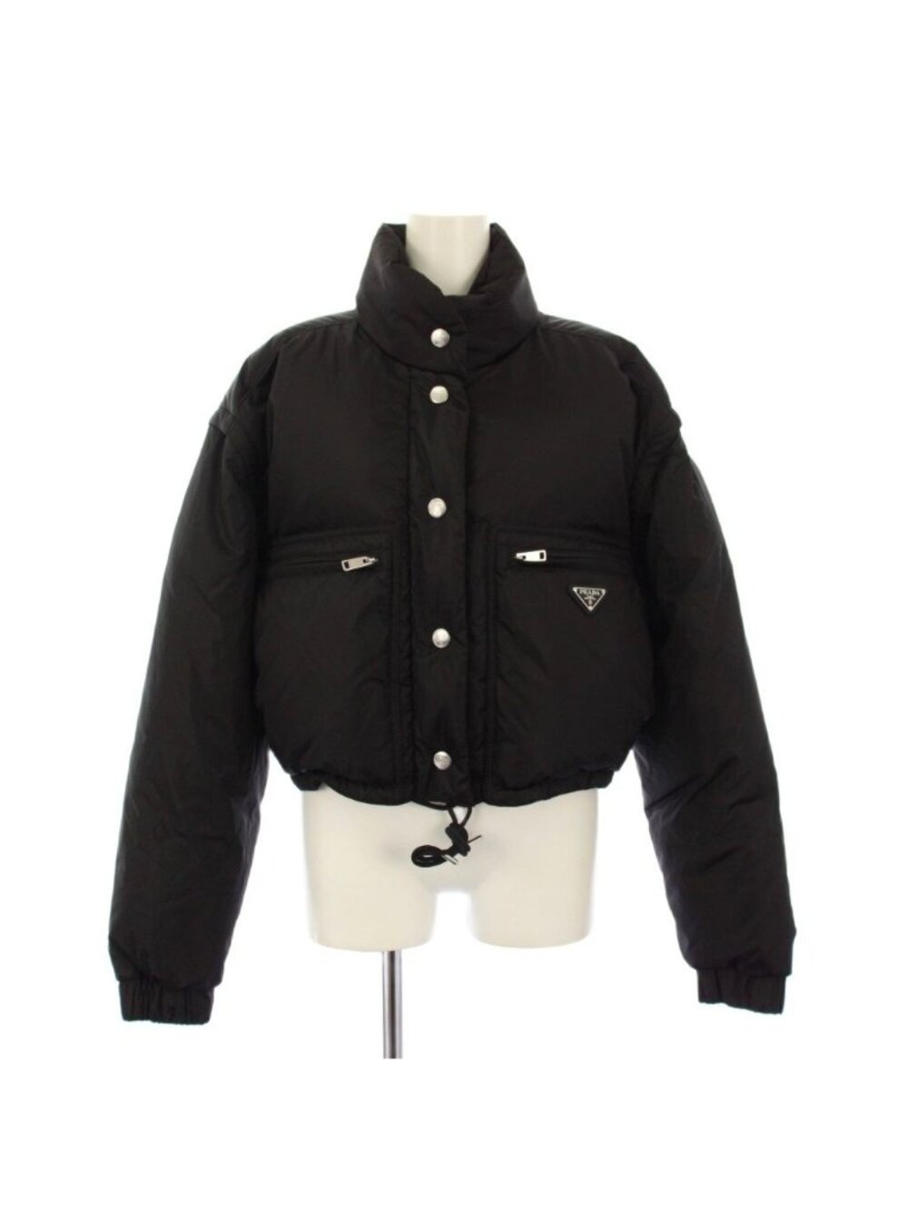 Prada Re-Nylon Triangle Logo Down Jacket Cropped Length Black 40